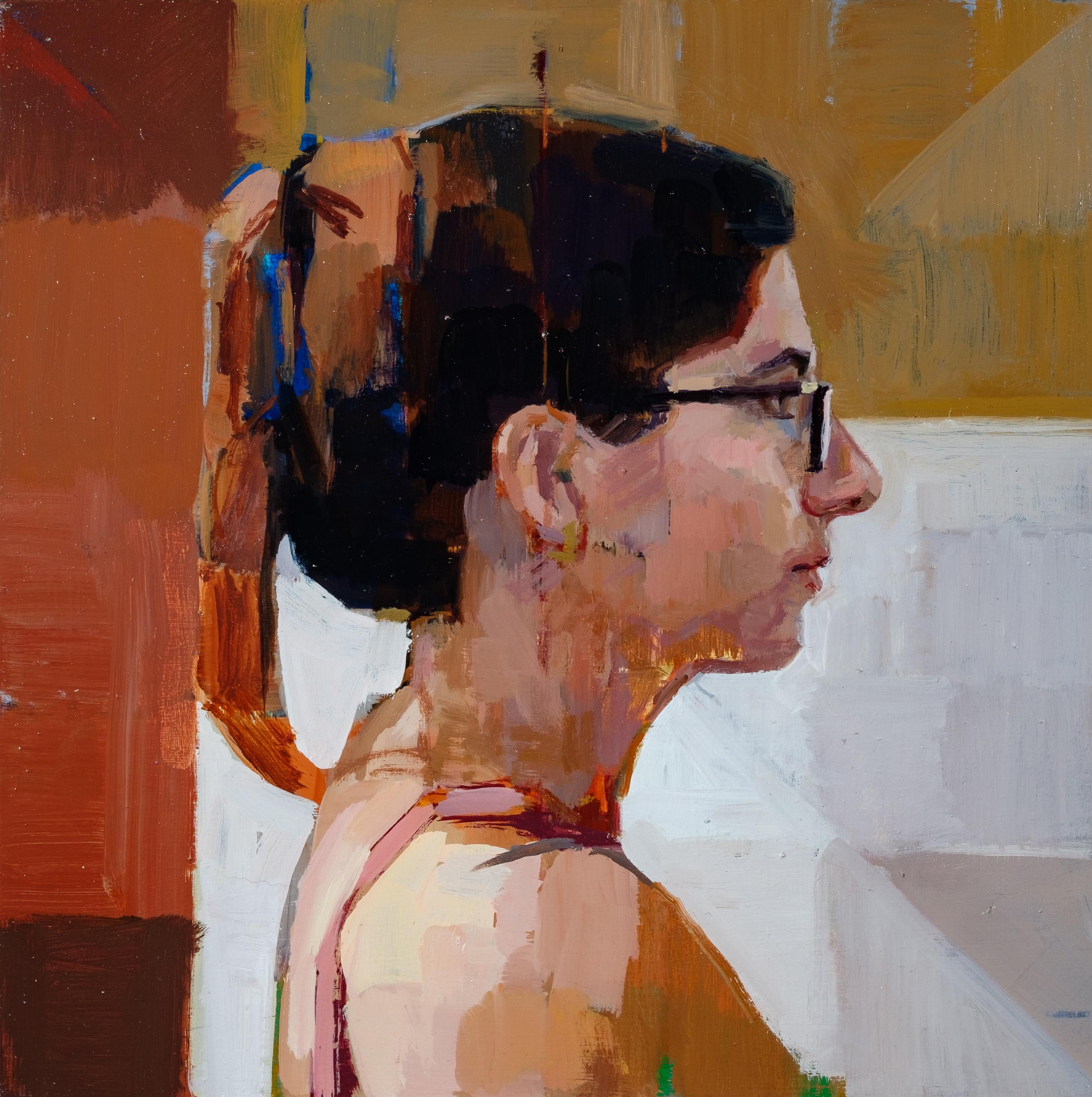 Hiroshi Sato Portrait Painting - "Side Profile 2, " Oil Painting