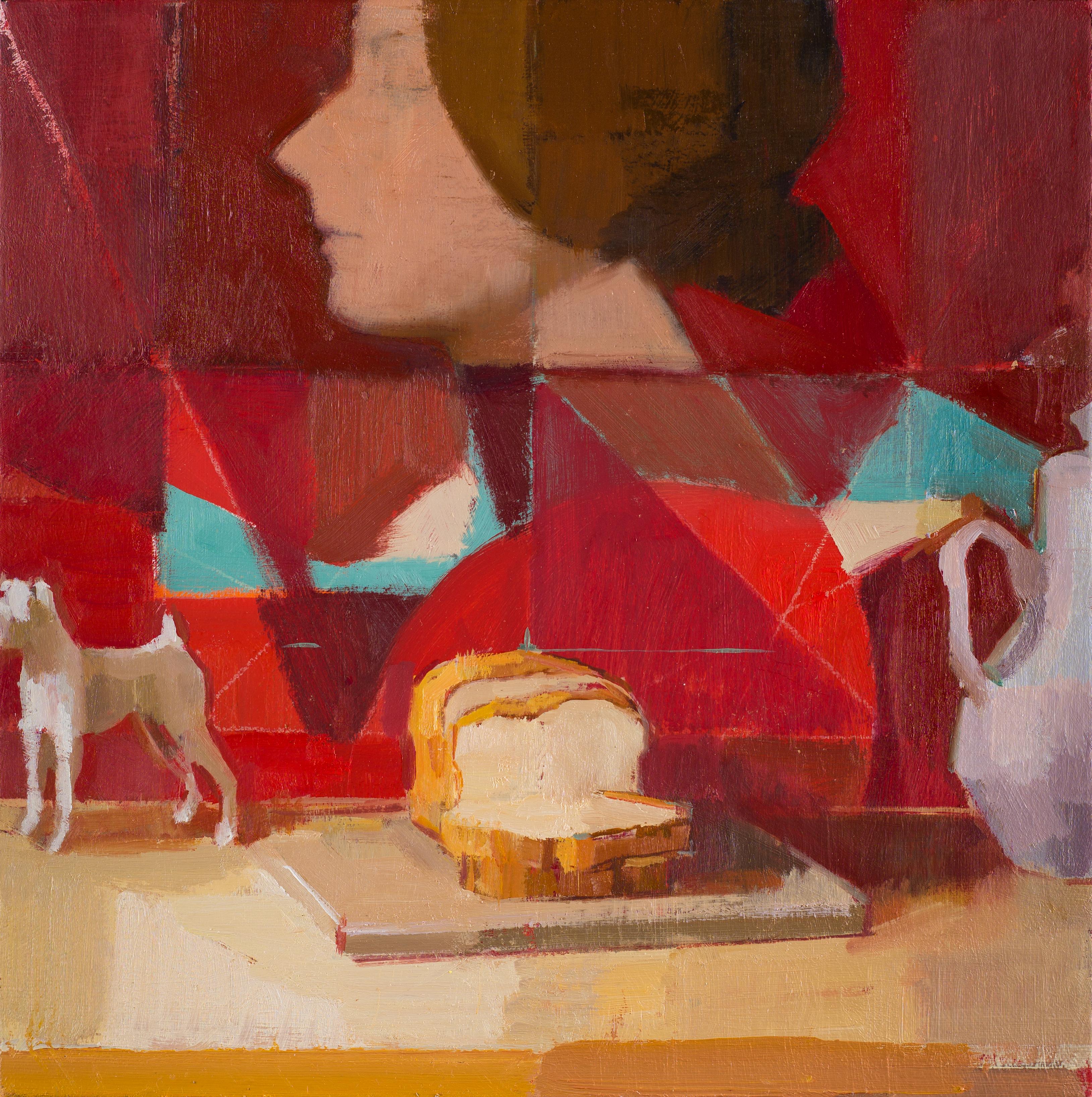 Hiroshi Sato Interior Painting - "Bread Dog Red, " Oil Painting
