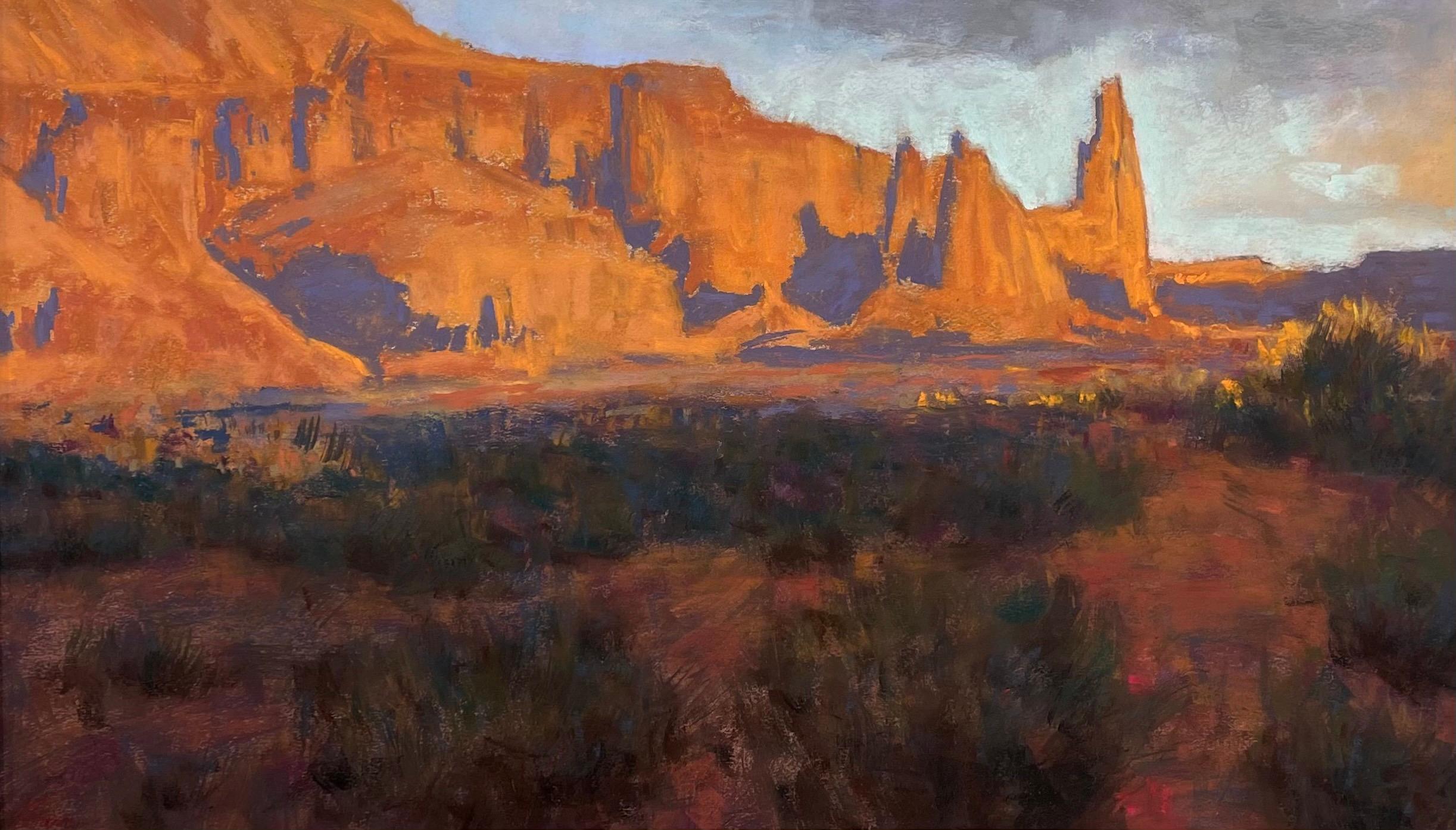 Lorenzo Chavez Figurative Art - "Light on the Mesa", Pastel Drawing