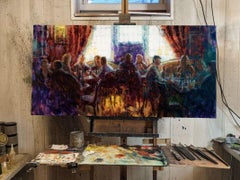 "Peinture à l'huile "Pub avec des amis