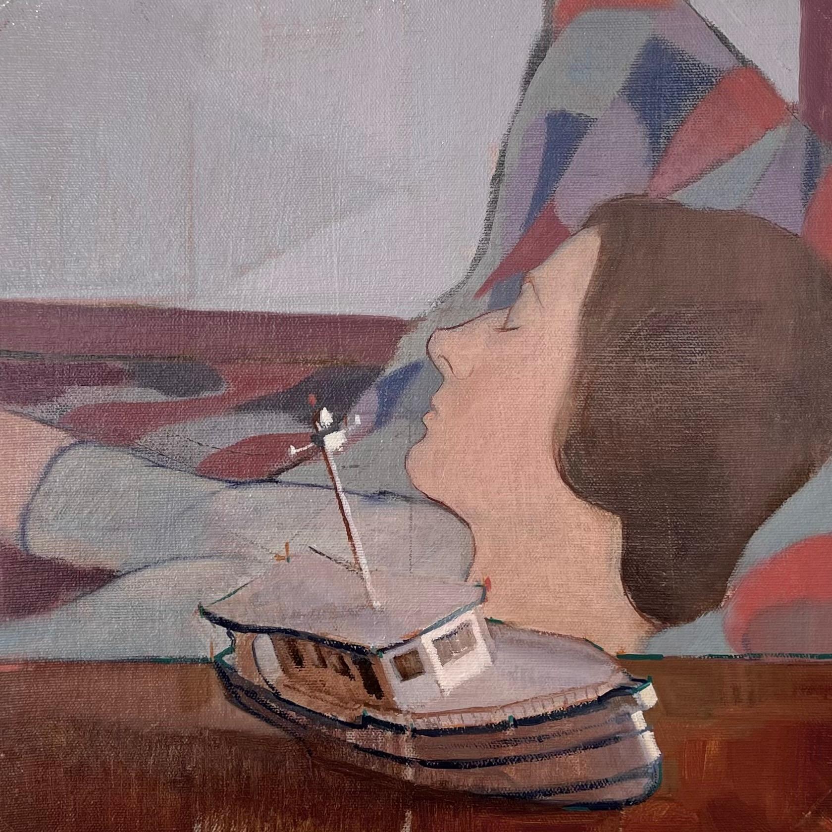 Hiroshi Sato Portrait Painting - "Ship Pillow, " Oil Painting