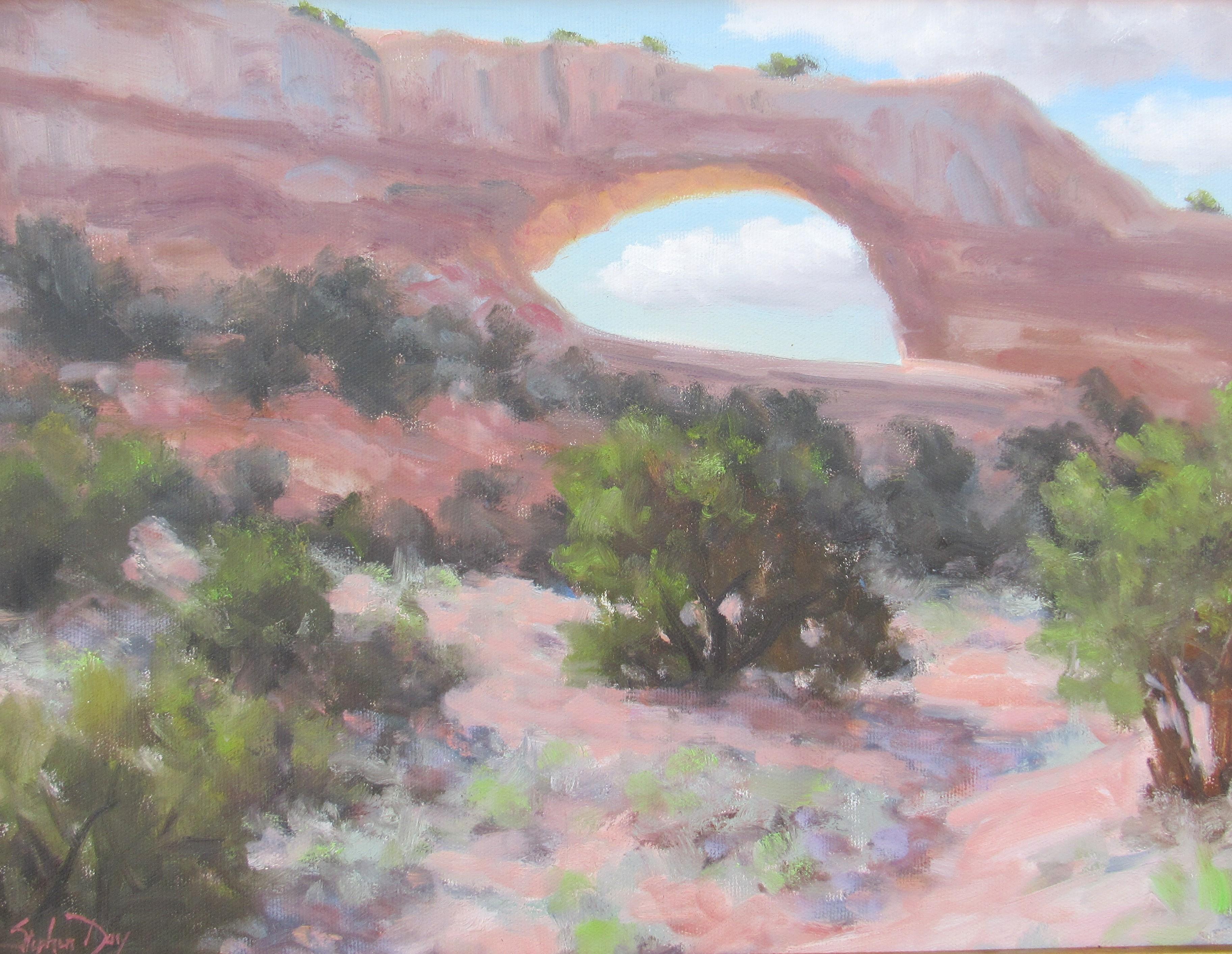 Figurative Painting Stephen Day - "Wilson Arch Near Moab, Utah", Peinture à l'huile
