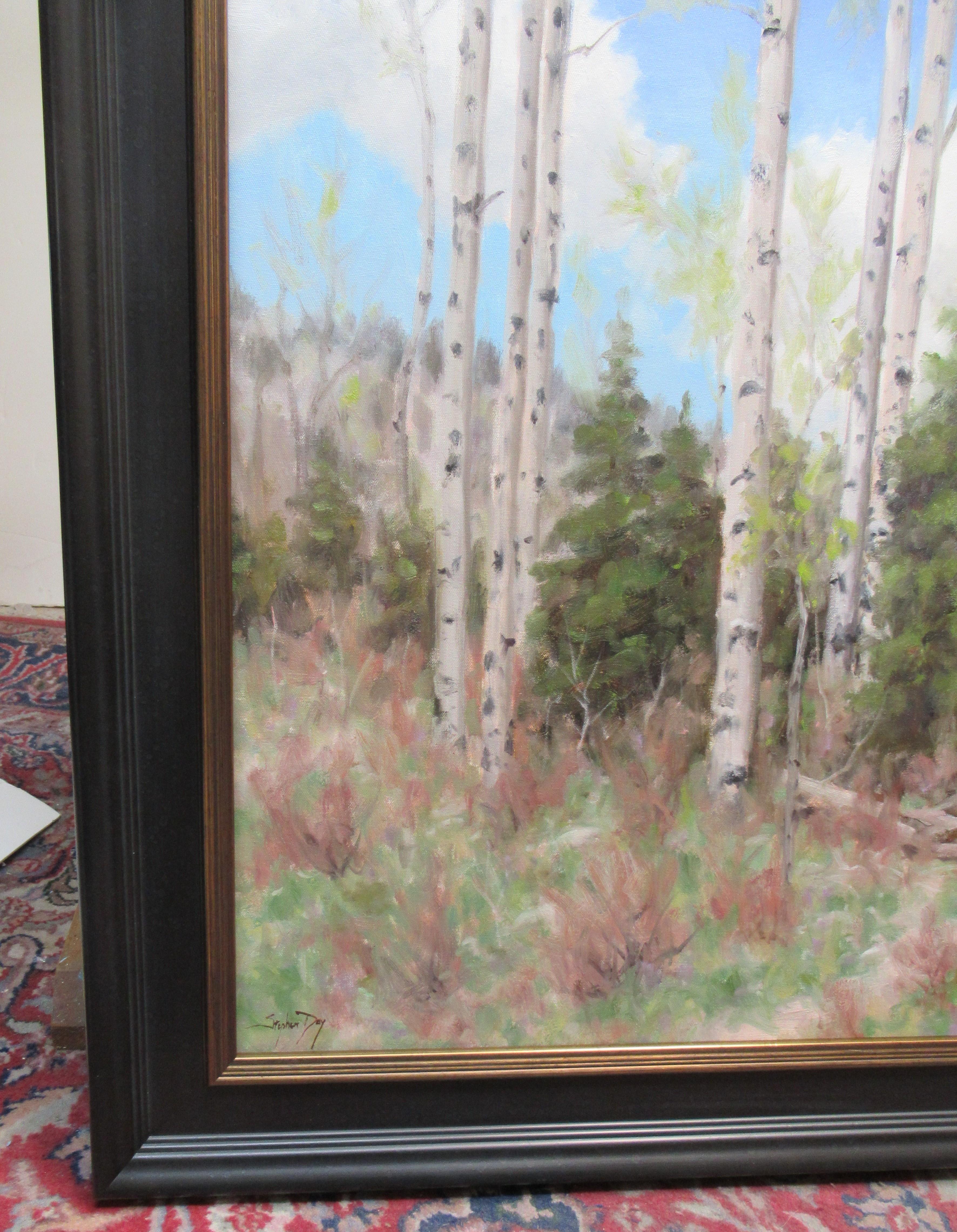 Peinture à l'huile « Printemps Aspen » - Painting de Stephen Day
