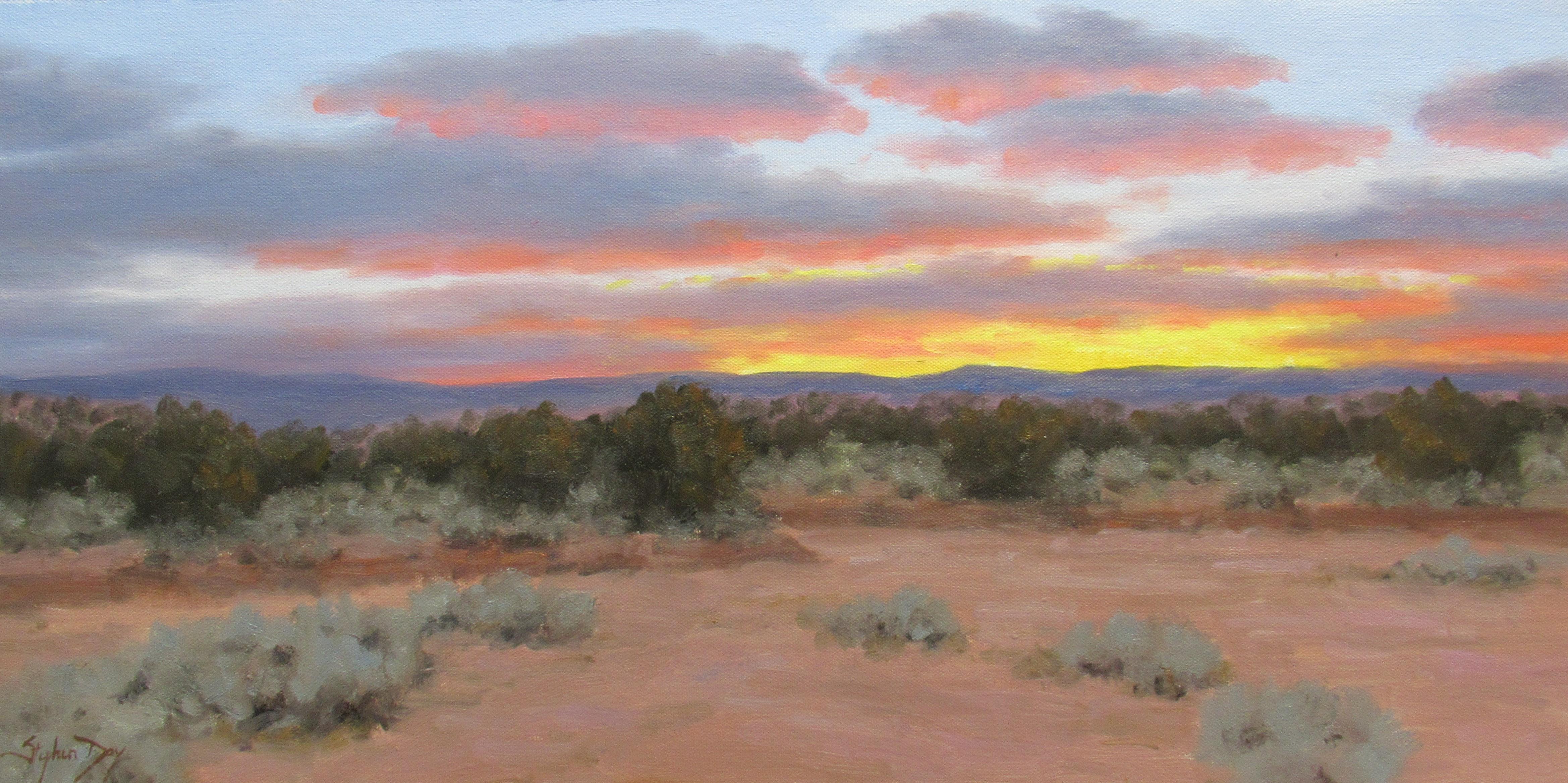 Stephen Day Figurative Painting - "Evening Over New Mexico, " Oil Painting