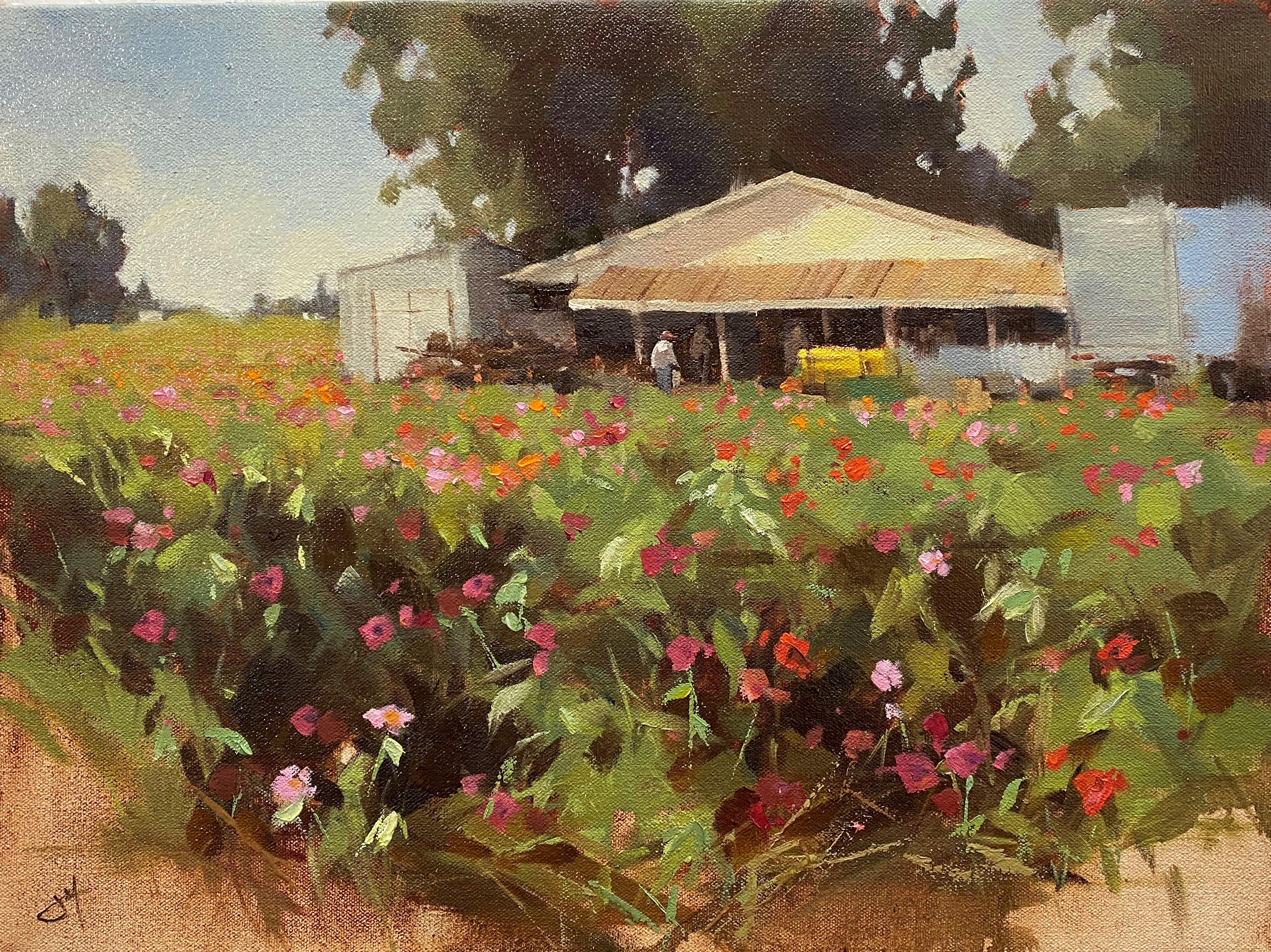 Judd Mercer Still-Life Painting - "Flower Farm, " Oil painting