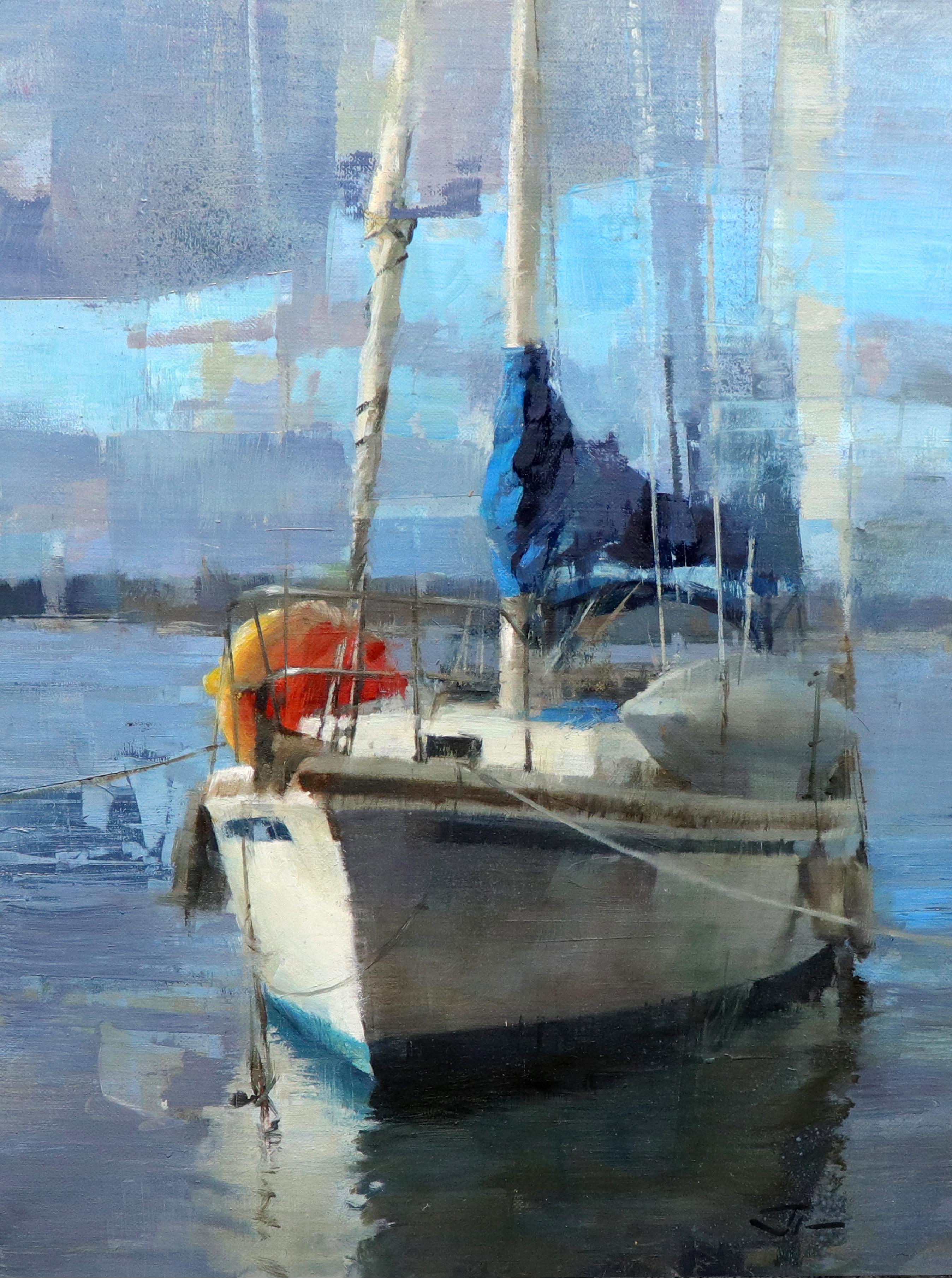 Shima Rabiee Still-Life Painting - "Sunrise at San Diego Marina, " Oil Painting