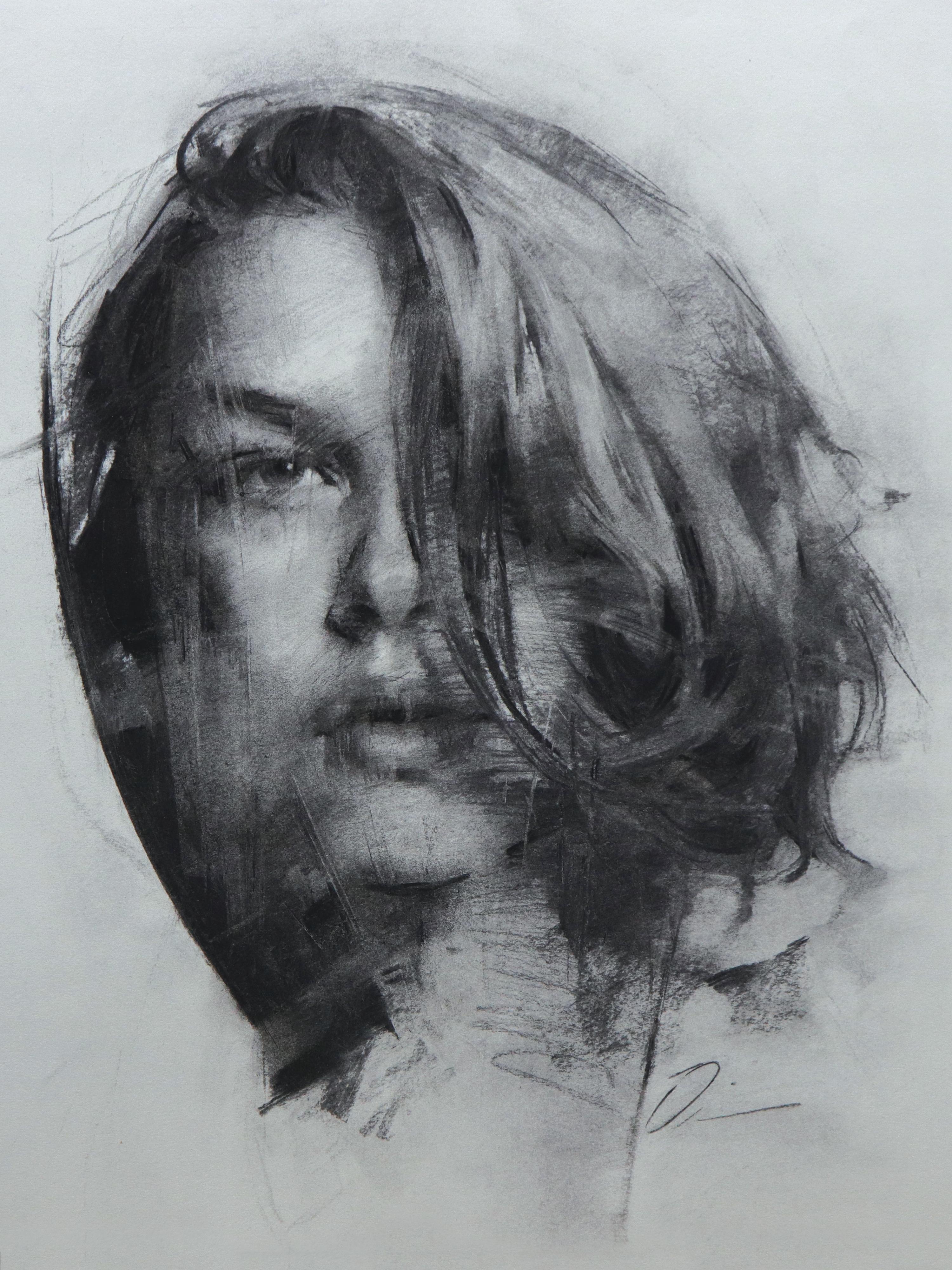 Shima Rabiee Portrait - "Lost in Patterns, " Charcoal Drawing