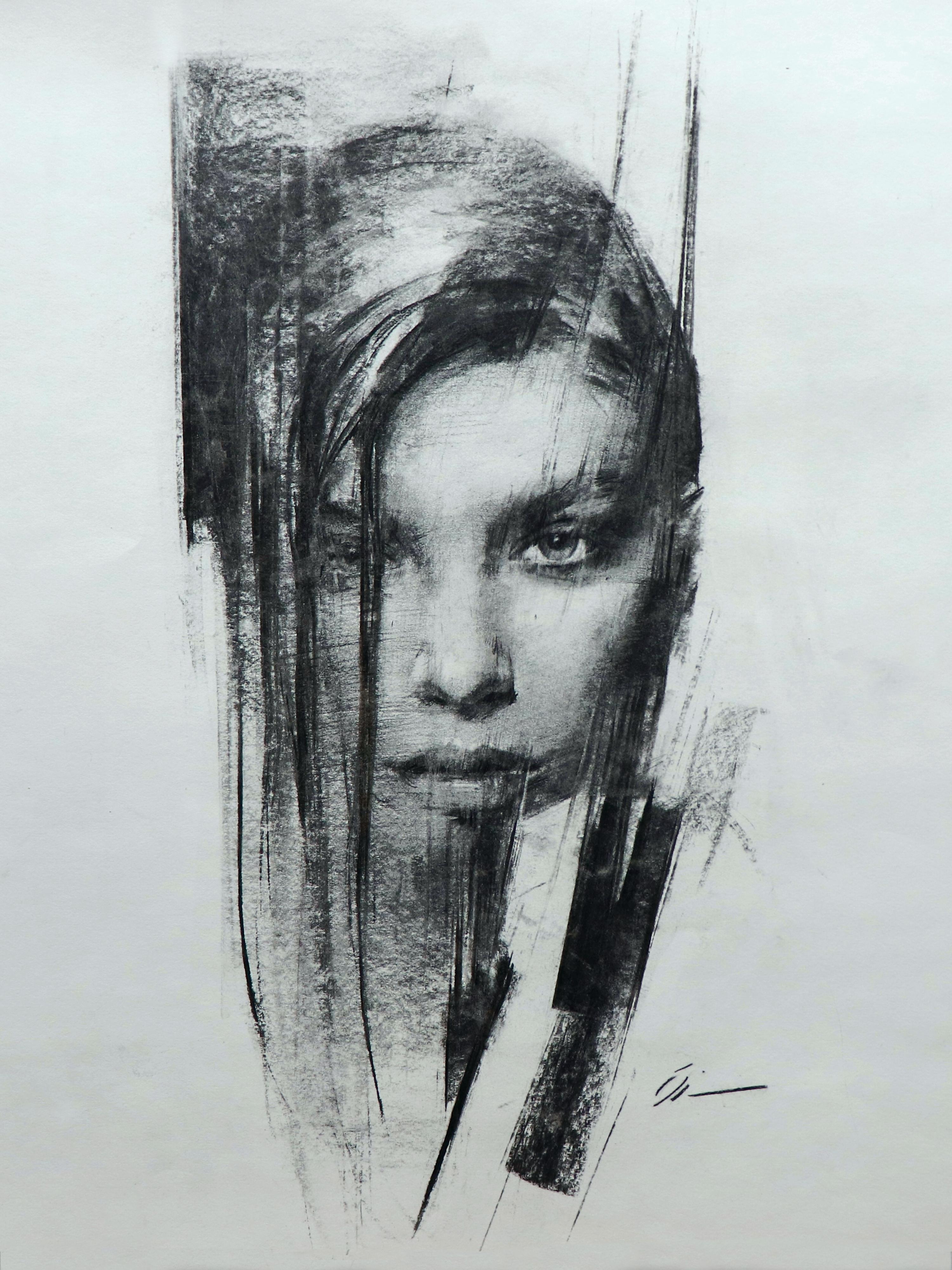 Shima Rabiee Portrait - "Figure #31, " Charcoal Drawing