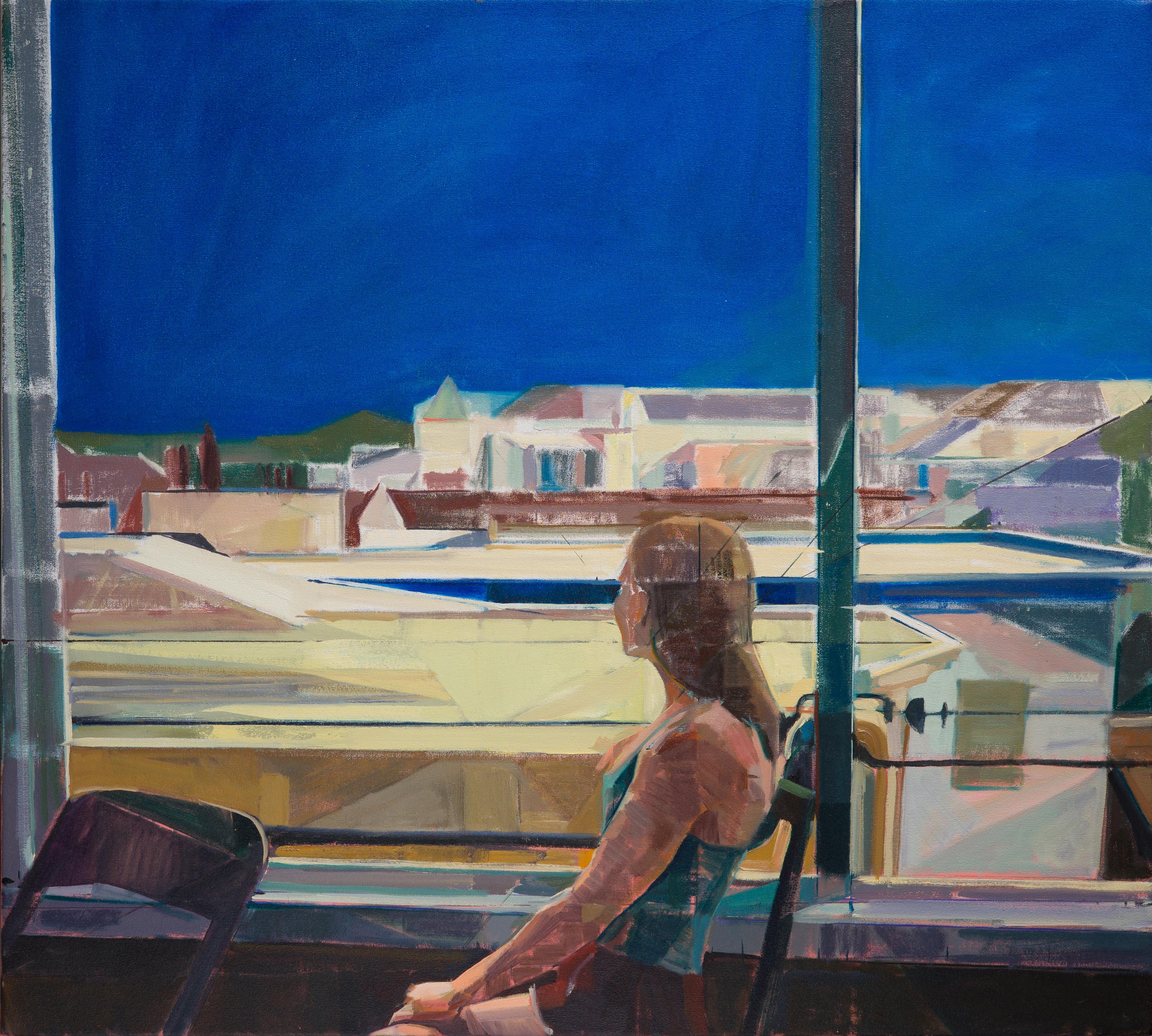 Hiroshi Sato Portrait Painting - "Rooftop View, " Oil Painting