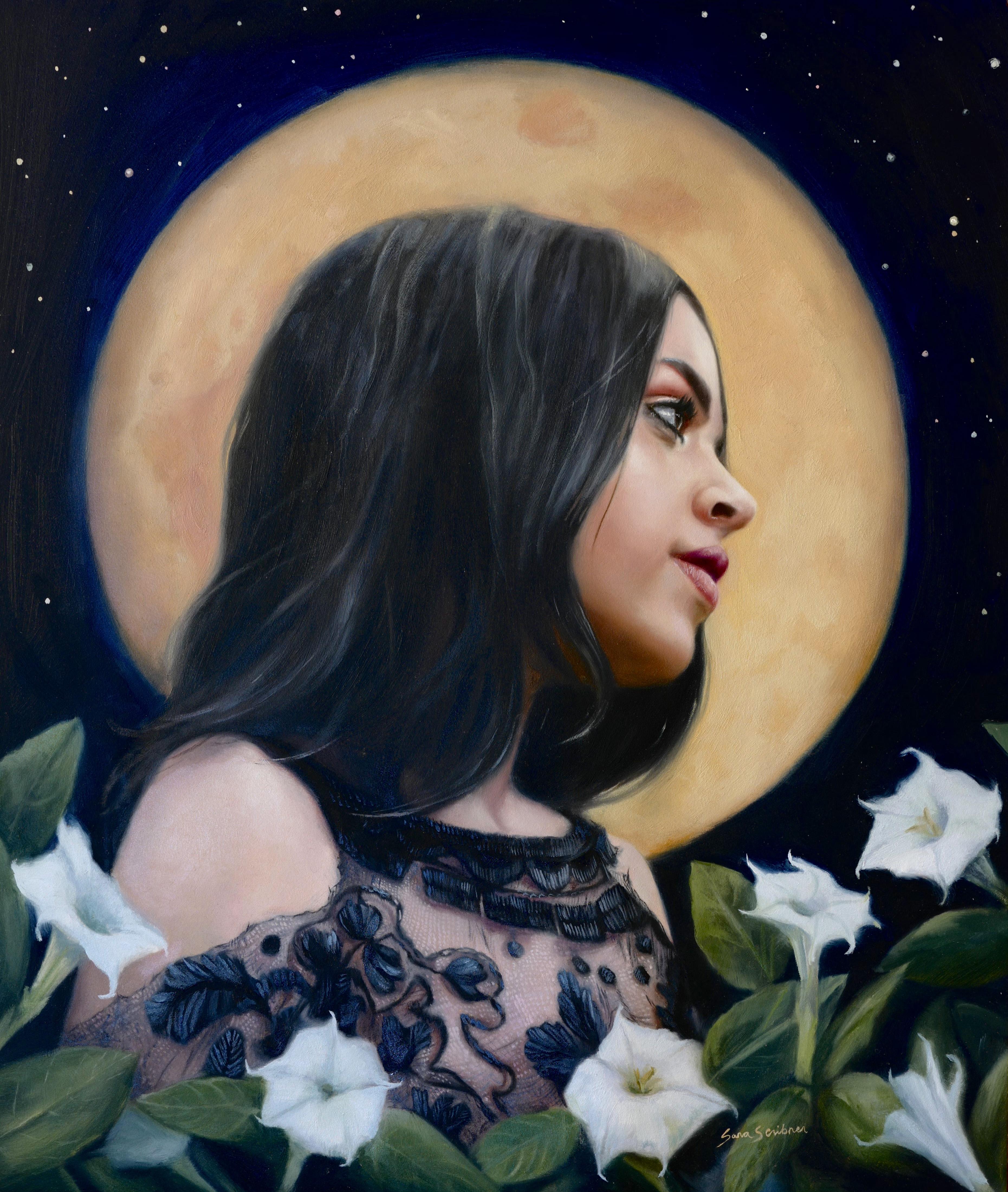 Sara Scribner Portrait Painting - "Night Bloom, " Oil Painting