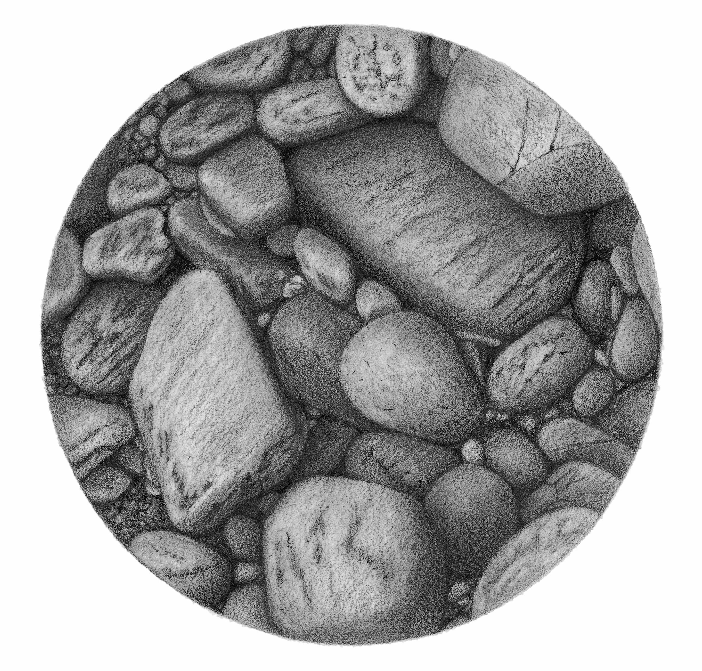 Tammy Liu-Haller Figurative Art - "River Rocks 1, " Graphite & Charcoal Drawing