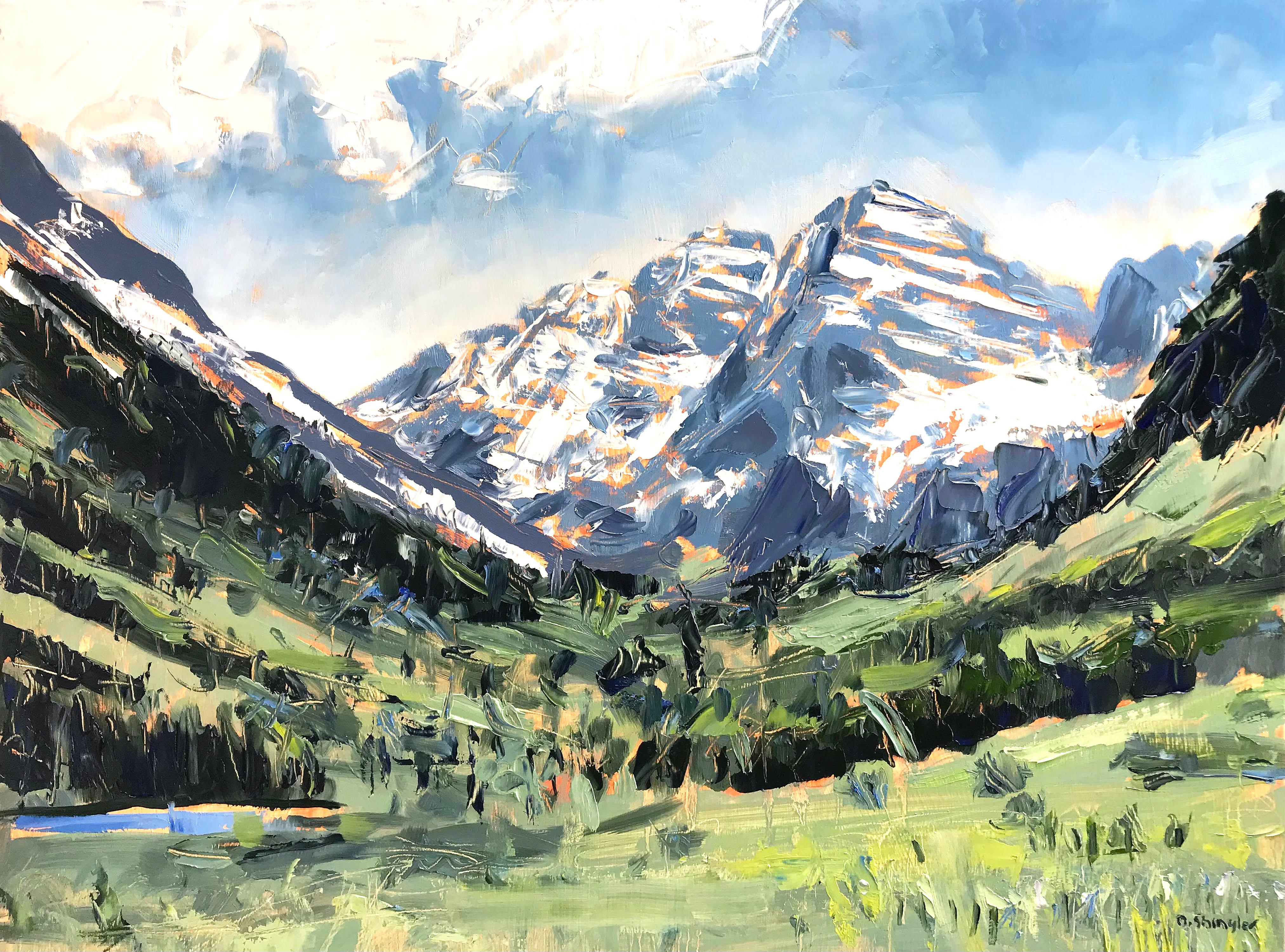 David Shingler Landscape Painting - "Maroon Bells, Colorado" Oil Painting