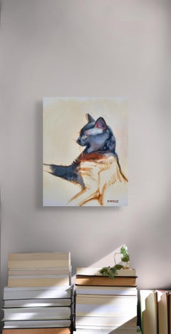 "Schwarze Katze" (2020), Original realistisches Tierporträt auf Platte