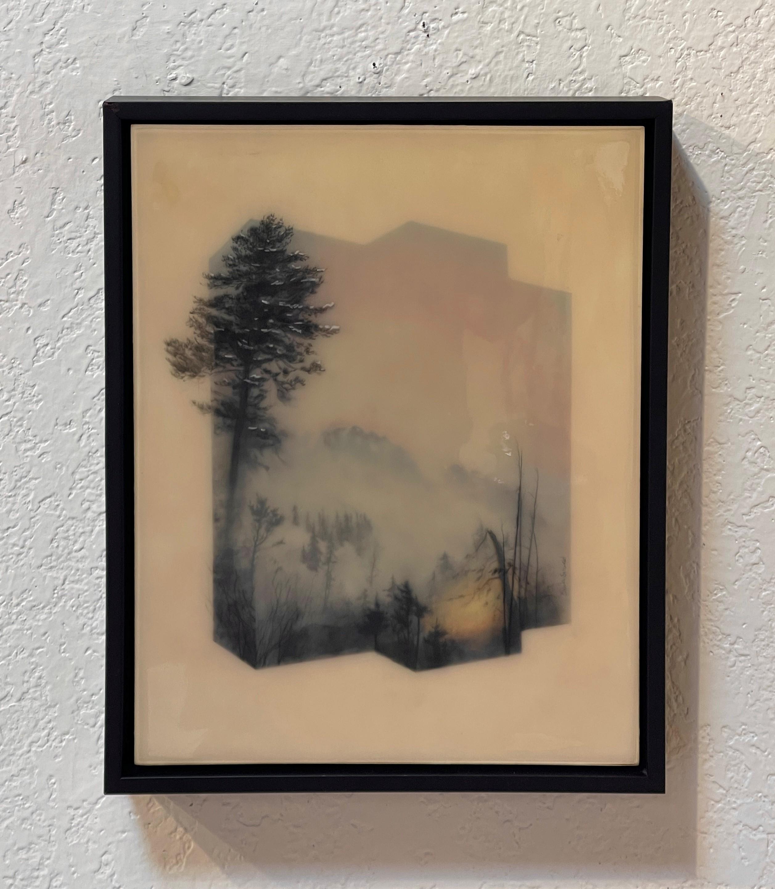 Fuego en la montaña - Figurative Painting Gris de Brooks Salzwedel