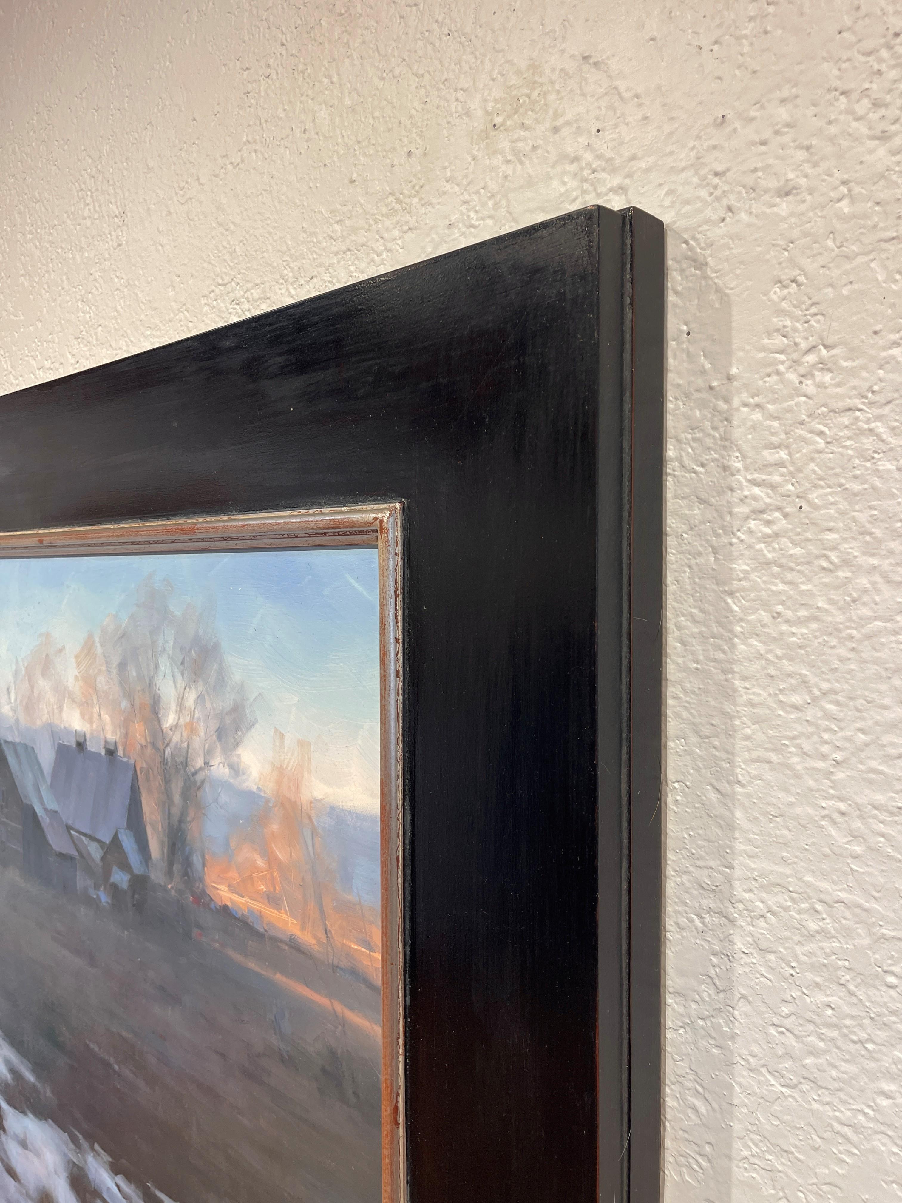Remnants - Sereno paesaggio ad olio di fienili rurali alla luce dell'inverno, 2017 - Painting Realismo di Dave Santillanes