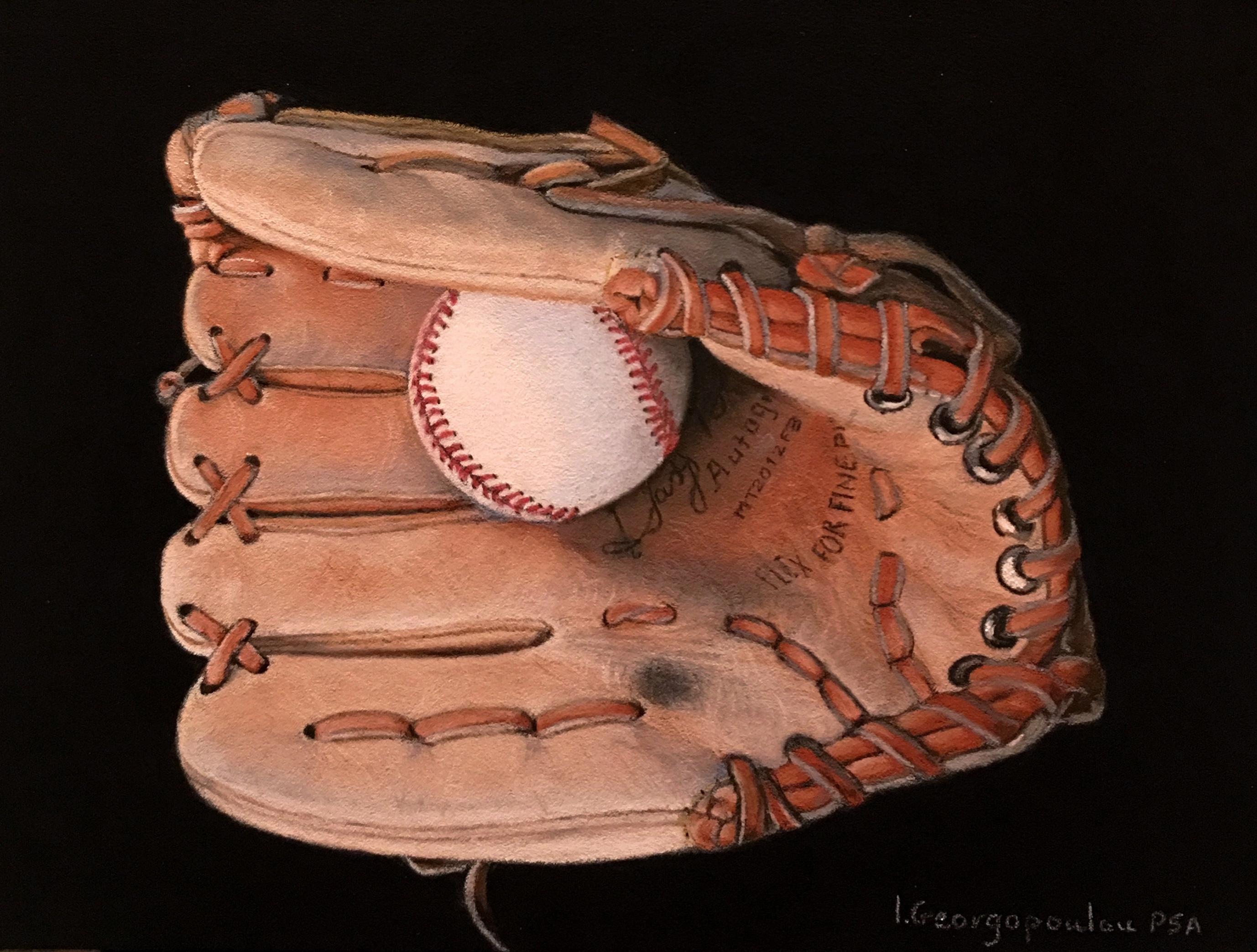 Irene Georgopoulou Still-Life - "Old Glove and Ball" Pastel Drawing 