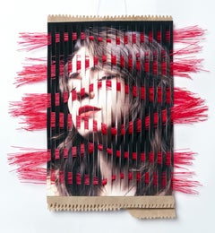 Disassemble #49 - Portrait hand-woven with kraft paper and red scrub brush