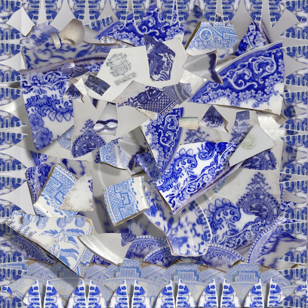 Torrie Groening Abstract Photograph - Shards of Blue - Porcelain china pattern abstract geometric collage