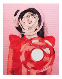 Subject #9 - Pink & red circle laser cut portrait embossed with hashtags