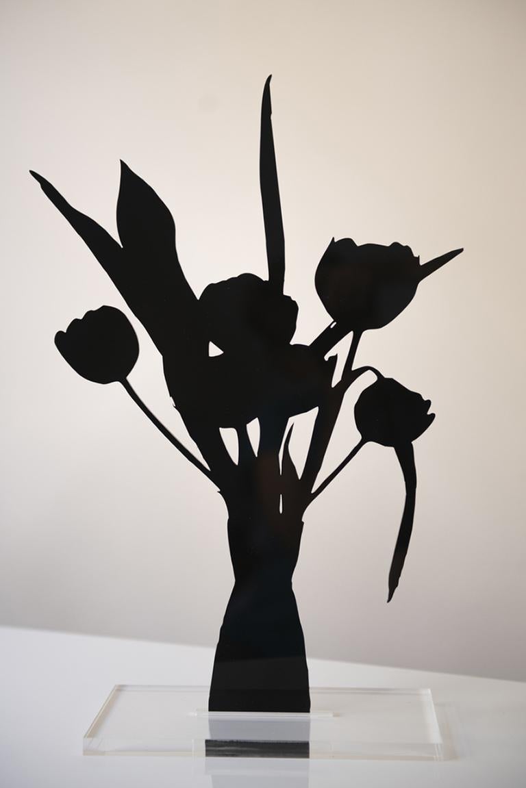 Joana P. Cardozo Still-Life Photograph - Red Tulips - Floral black shadow flower bouquet sculpture