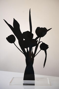 Red Tulips - Floral black shadow flower bouquet sculpture