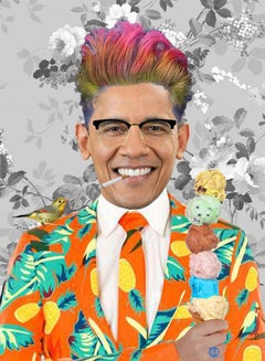 Barack Obama - Colorful presidential portrait collage with flowers & ice cream