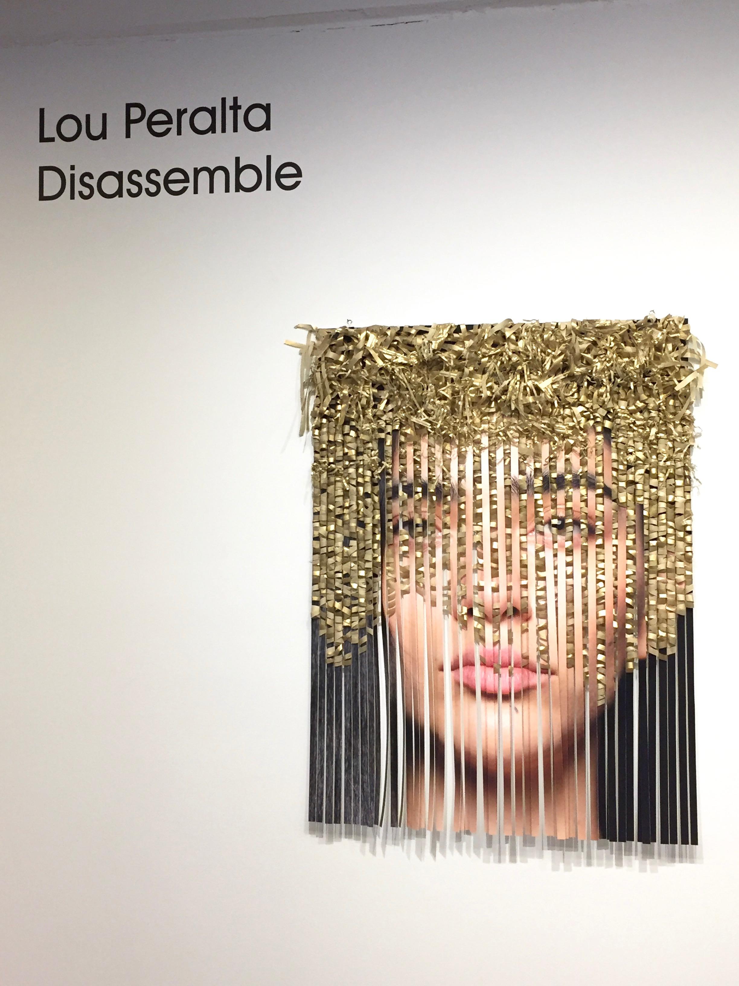 Disassemble #23 - Archival pigment print portrait hand-woven with gold ribbons - Photograph by Lou Peralta