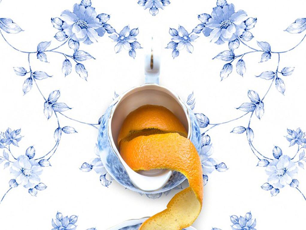 Empress Royal Hague Blue Floral with Orange - Blue/white floral dish still life - Photograph by JP Terlizzi