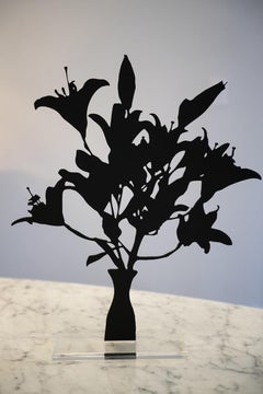 White Asian Lilies - Floral black shadow flower bouquet sculpture