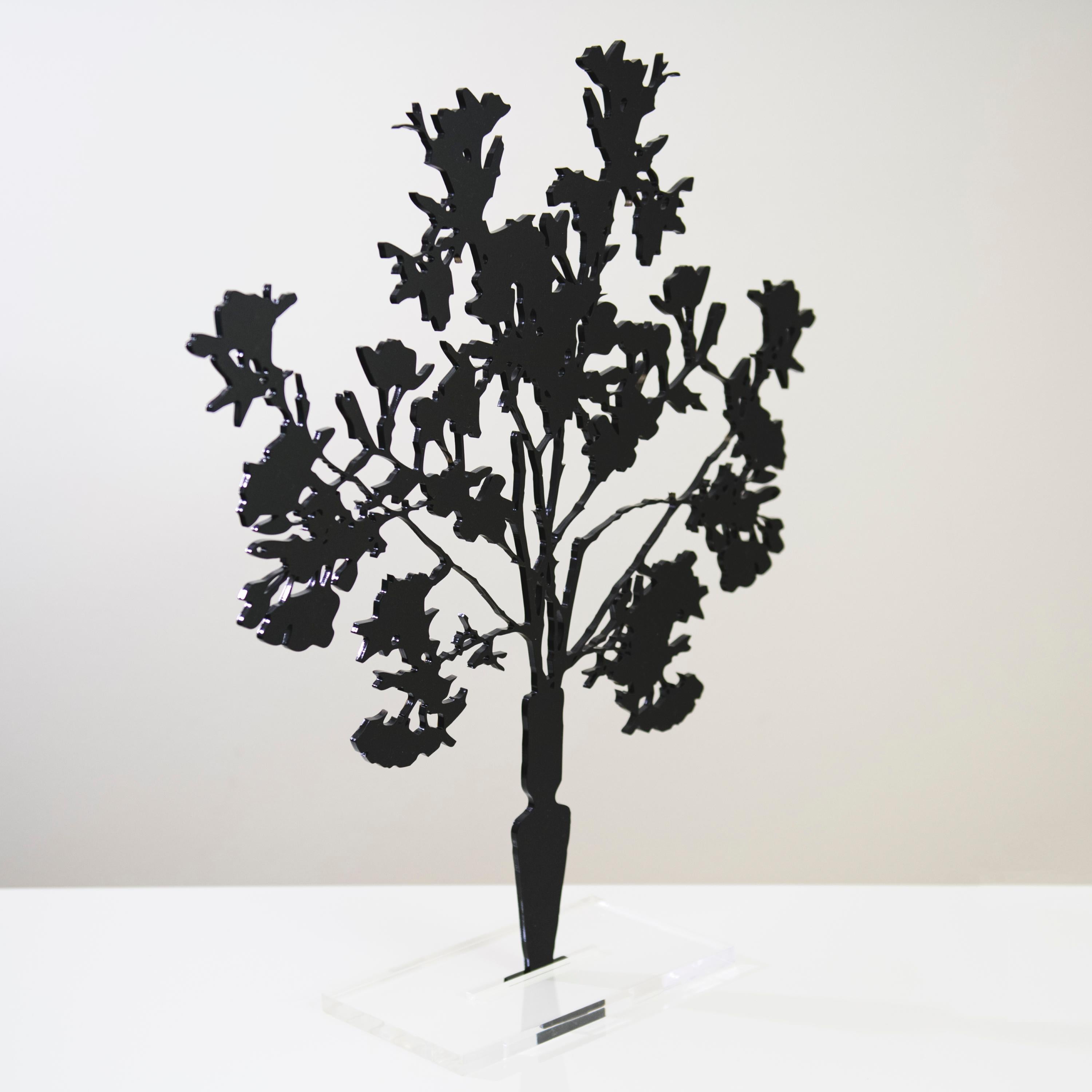 Cherry Blossoms - Floral black shadow flower bouquet sculpture - Sculpture by Joana P. Cardozo