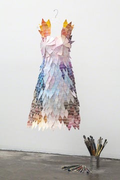 Fan Deck - Colorful & sculptural still life dress made from paint chips