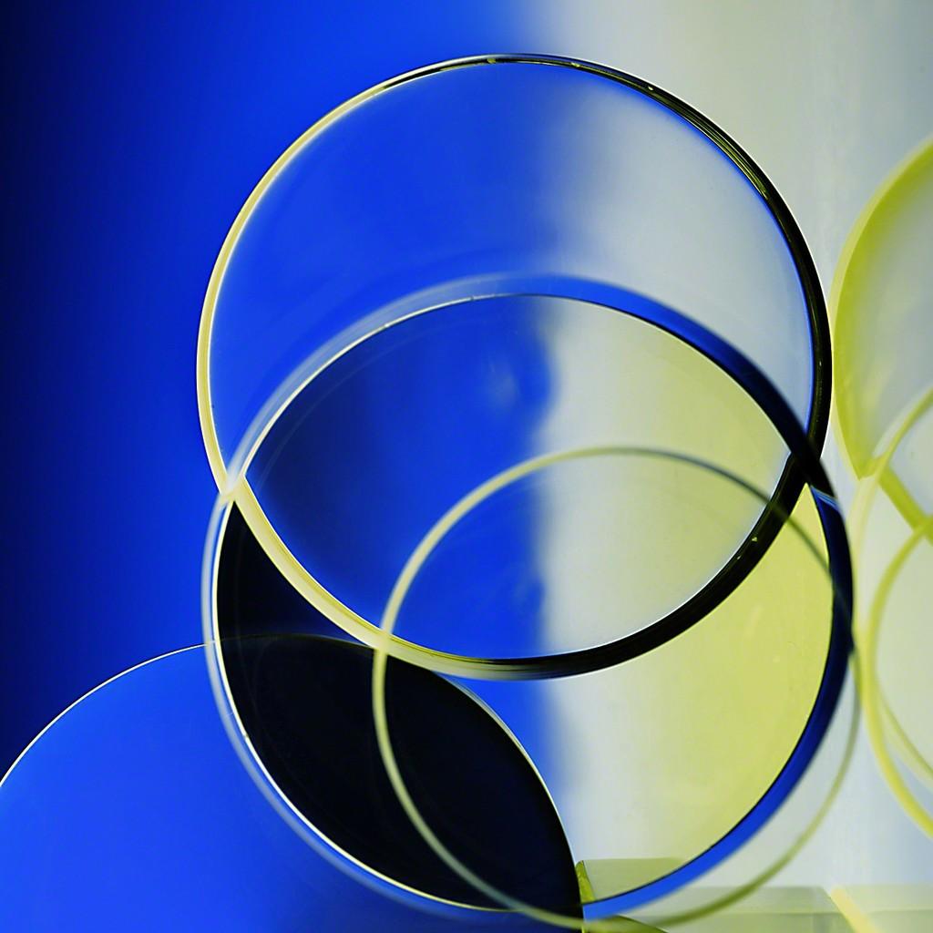 Deborah Bay Abstract Photograph - Circular Domains - Blue & yellow light abstraction with circles
