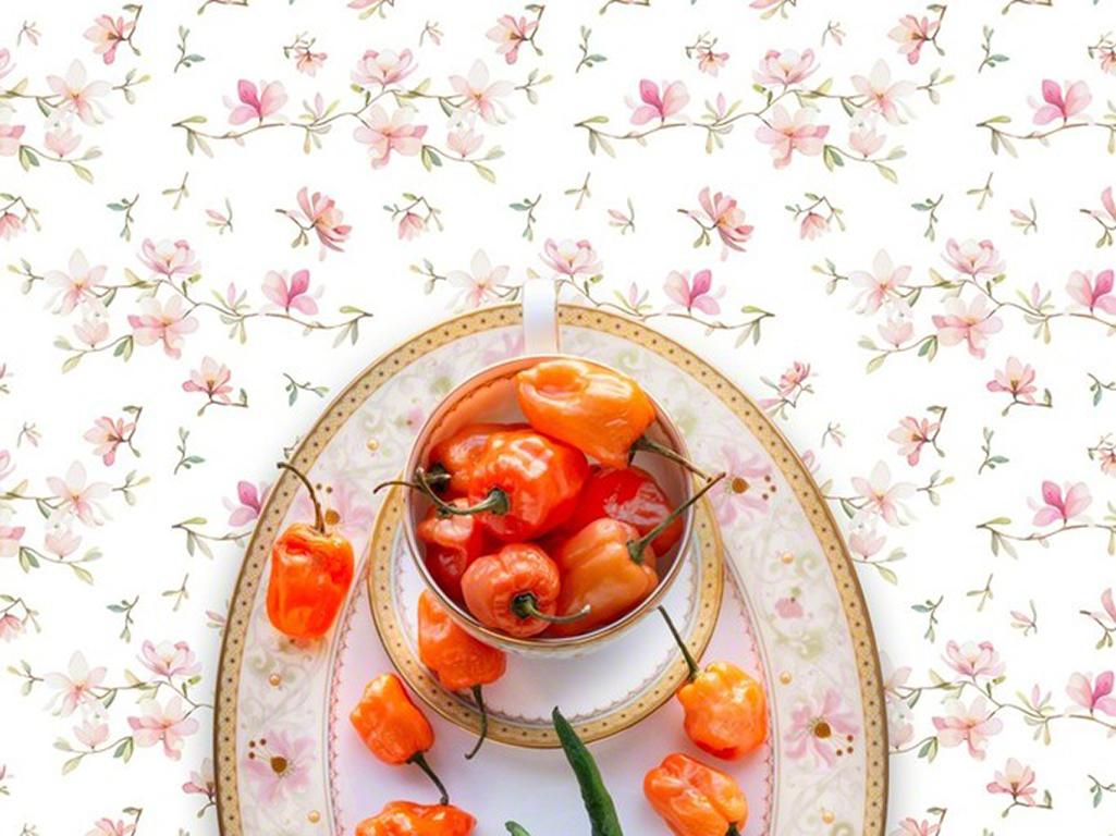 Noritake Blooming Splendor with Pepper - Food still life w/ cherry blossoms - Photograph by JP Terlizzi