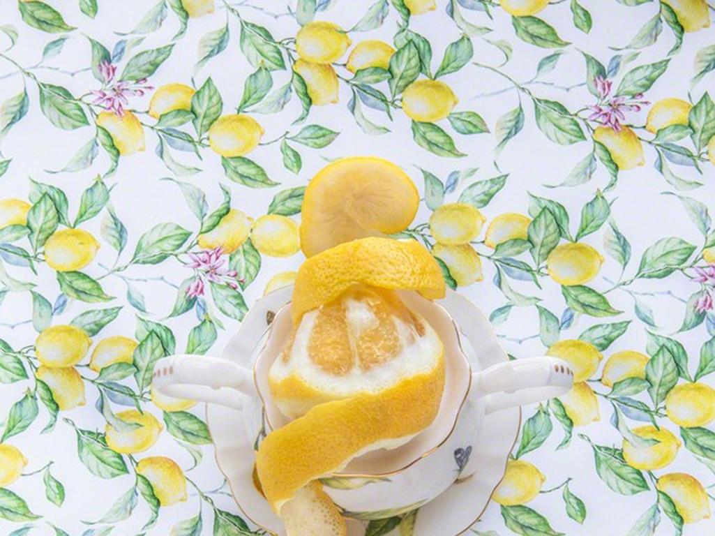 Gracie Lemonata with Lemon - Lemon & oyster food floral still life vintage dish - Photograph by JP Terlizzi