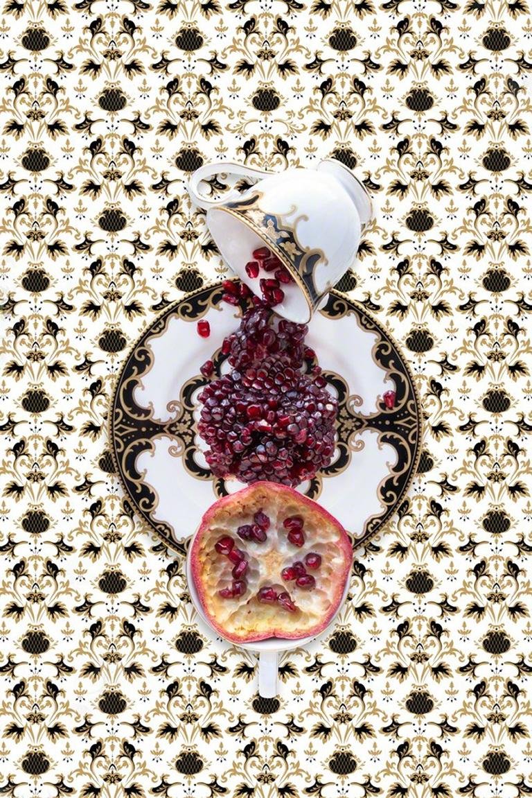 JP Terlizzi Color Photograph - Marchesa Baroque Night with Pomegranate - Black & gold food fruit still life