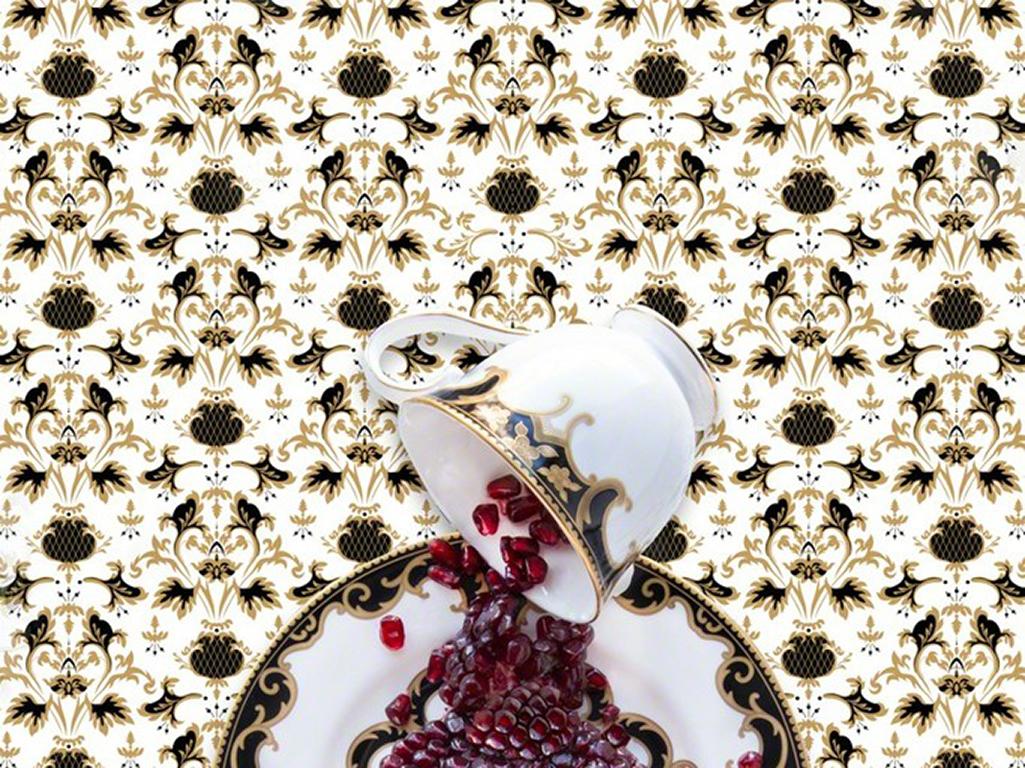 Marchesa Baroque Night with Pomegranate - Black & gold food fruit still life - Photograph by JP Terlizzi