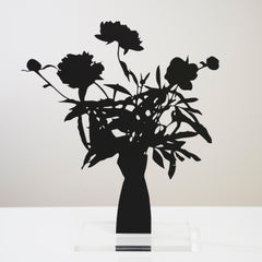 Pink Peonies - Floral black shadow flower bouquet sculpture