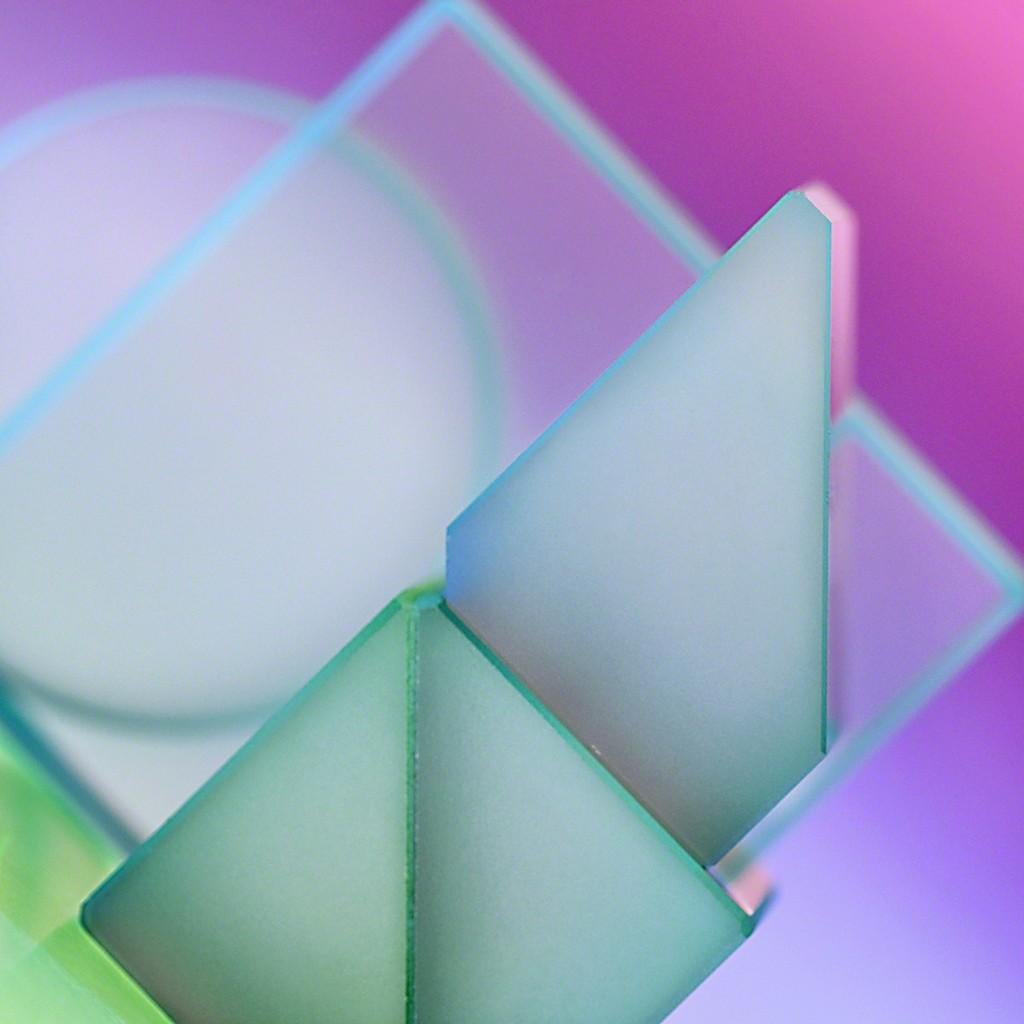 Deborah Bay Color Photograph - Probability Theory - Atmospheric purple, blue, & green geometric light abstract