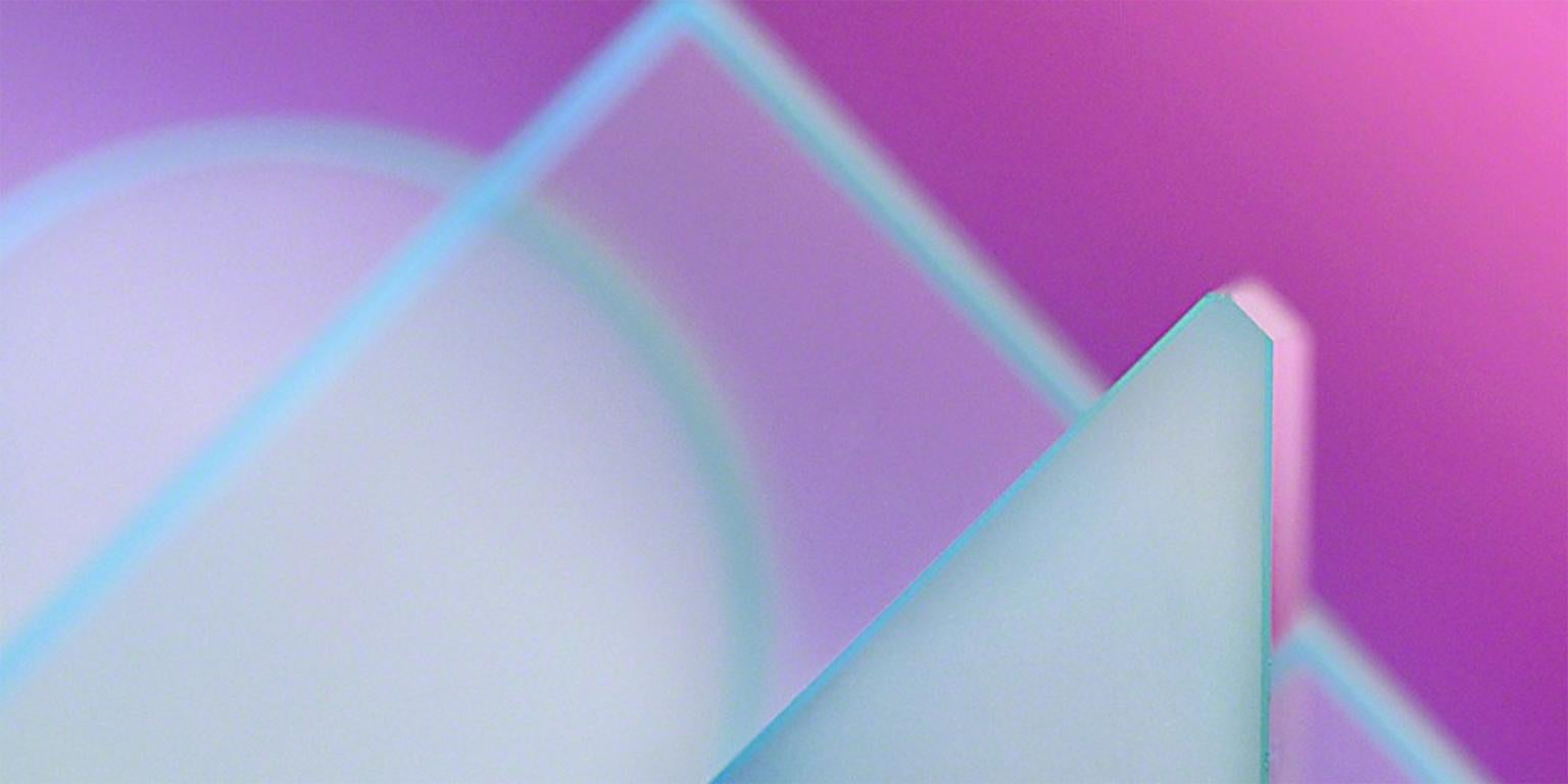 Probability Theory - Atmospheric purple, blue, & green geometric light abstract - Abstract Photograph by Deborah Bay