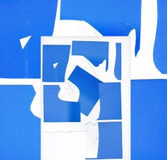 Recorte #4 - Bright blue & white abstract cut-out, geometric collage