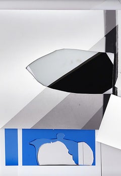 Recorte #3 - Blue, gray, & white abstract cut-out collage with vases