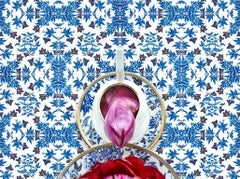 Wedgwood Hibiscus with Red Onion - Blue, white, & red pattern food still life