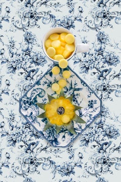 Adelaide Blue with Pineapple - Blue, white & yellow floral food still life