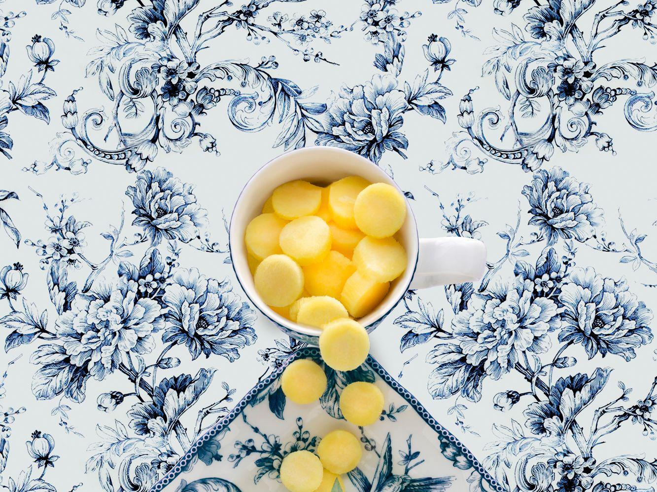 Adelaide Blue with Pineapple - Blue, white & yellow floral food still life - Photograph by JP Terlizzi