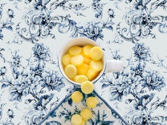 Adelaide Blue with Pineapple - Blue, white & yellow floral food still life