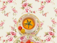 Noritake Hertford with Tomato - Pink floral pattern food still life w/ tomatoes