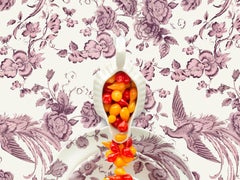 Spode Kingsley with Biquinho Peppers - Pink, red & yellow floral food still life