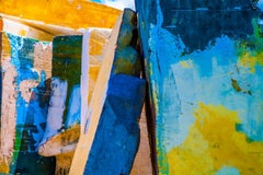 Forms and Shadows - Blue, orange, yellow & green painterly street abstract 