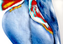 Bleeding Heart - Minimalist, painterly red & speckled blue curved abstract