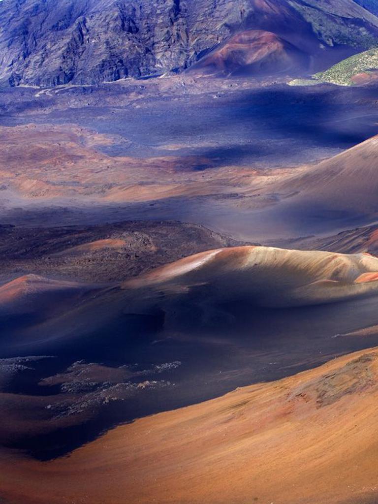Surreal Land #2 - Sweeping aerial blue & purple mountain Hawaii island landscape - Photograph by Joe Aker